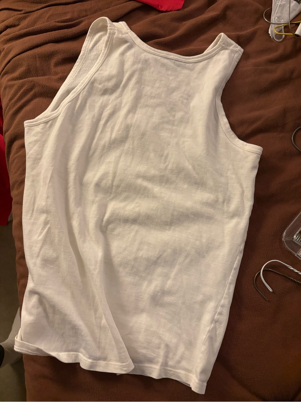Tank top in White. Cotton. Embroidered black eagle crest. - Picture 3 of 14